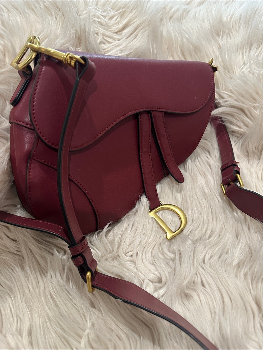 Dior Burgundy Leather Saddle Crossbody with Gold Hardware